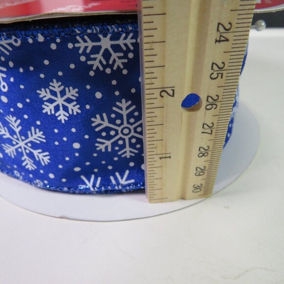 royal blue snowflake wired ribbon 2 1/2 inches wide 440 inches total (2pcs) - Picture 2 of 3